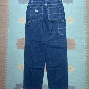 Vintage Lee dungaree carpenter jeans baggy wide leg workwear dark wash 32x34